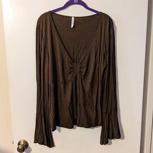 Olive Green Flutter Sleeve Top SZ 3XL